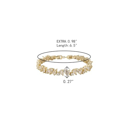 Crysdue Marquise Teardrop Cubic Zirconia Wedding Bridal & Prom Tennis Bracelets for Brides Bridesmaids, Silver/Gold/Rose Gold Plated Bracelet Gifts for Women - style: G_Teardrop, Gold
