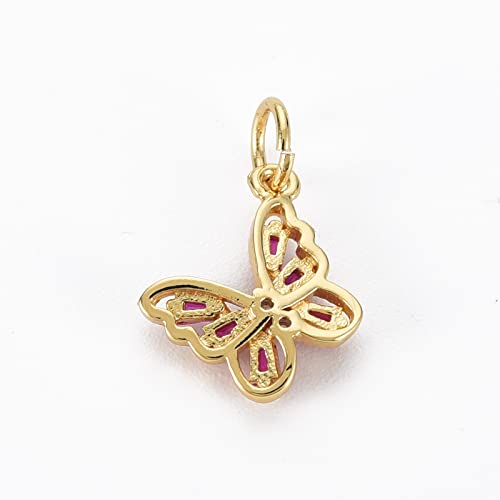 Beadthoven 10pcs Real 16K Gold Plated Butterfly Charm Pendants Cubic Zirconia Crystal Butterfly Charm Beads with Jump Ring for DIY Jewelry Making Tiny Dangle Accessories - color: Butterfly#-10pcs