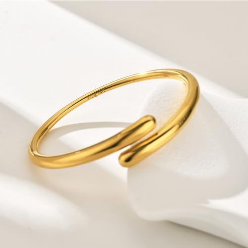 14K Gold Filled Cuff Bnagle Bracelets for Women Bypass Teardrop Adjustable Wrap Open Bracelet Simple Minimalist Statement Stackable Bracelets High Polished Smooth Gold Silver Tone - color: Gold