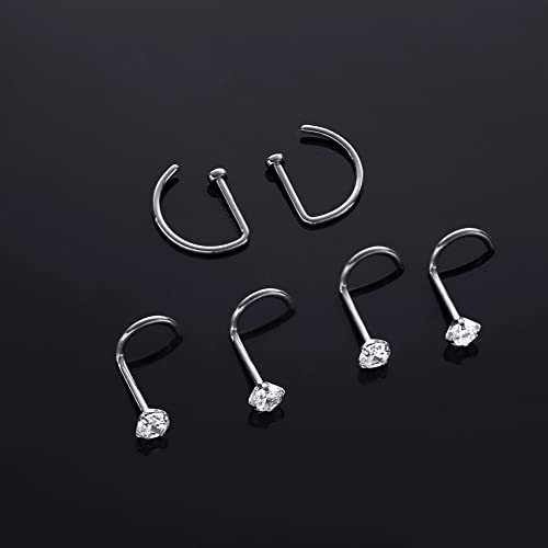 VOJO G23 Titanium 20G Nose Rings Hoops L Shaped Screw Nose Studs Diamond Small Piercing Jewelry for Women Men - color: 4 Screw Rings +2 Nose studs,20G