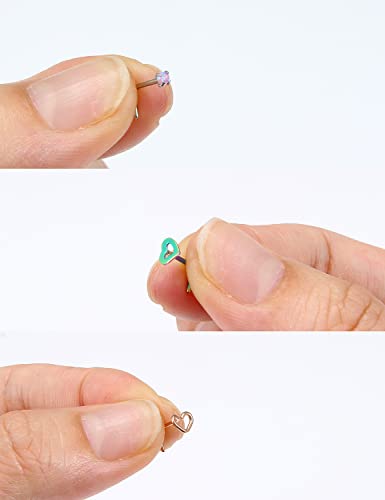Prjndjw 20G 18G Nose Rings Studs Surgical Steel Nose Stud Glow Dark Heart Opal CZ Flower Nose Piercing Jewelry Nose Rings for Women Straight Screw L Shaped Nose Rings Hypoallergenic Nose Piercing Kit - color: 20G-L Shape nose rings