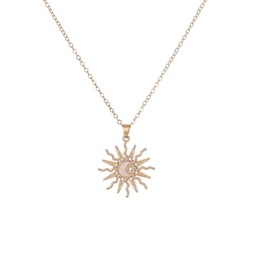 Gold Sun Pendant Necklace with Rhinestone Accent, Elegant and Fashionable, Perfect for Daily Wear & Special Occasions - color: Gold/Cable Chain