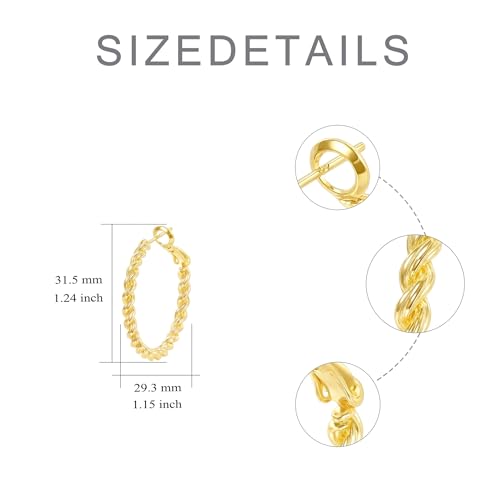 14K Gold Braided Texture Hoop Earring, 32/40mm Twist Rope Design Round Hoop Earrings for Women Gold Jewelry Gifts for women - style: Braided Earrings-31mm