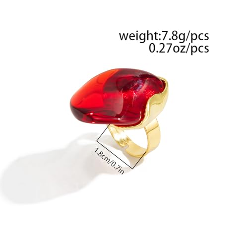 Chunky Statement Ring for Women Colorful Big Resin Rings Statement Irregular Geometric Shaped Large Ring Boho Summer Beach Vacation Chunky Jewlery - color: Brown