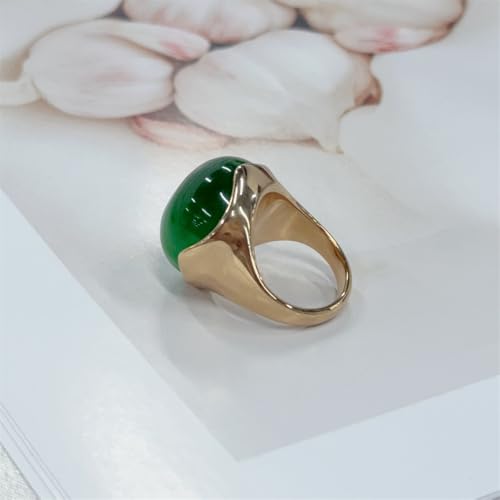 OIDIMS Green Cat Eye Stone Statement Ring for Women 18k Gold-Tone Plated Stainless Steel Geometric Round Gemstone Rings Wedding Knuckle Middle Finger Band Fashion Jewelry Comfort Fit Cocktail Party