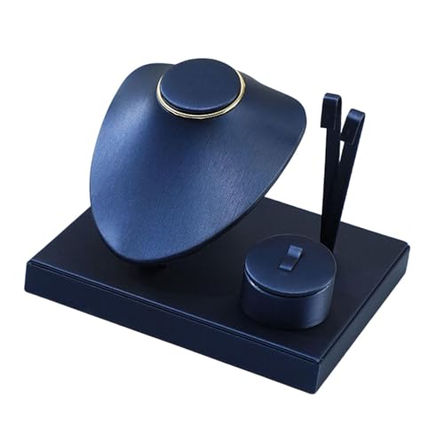 Colaxi Jewelry Display Set Earring Stand Multiple Combination Necklace Bust Holder Showcase for Gift Vanity Bedroom Collection Woman, Dark Blue - color: Dark Blue