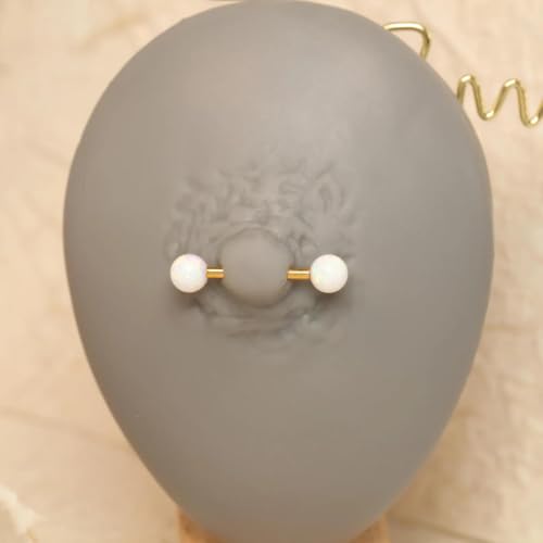 FUNLMO 1 Pair Nipple Piercing Jewelry Titanium Nipple Rings Internally Threaded Tongue Rings Bridge Piercing Jewelry Opal Nipple Barbells - color: Gold, White Opal Ball