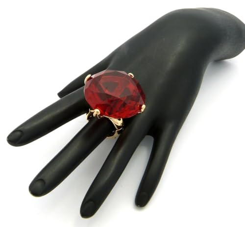 NYFASHION101 Women's Extra Big Rhinestone Fashion Stretch Ring - color: Red/Gold-Tone