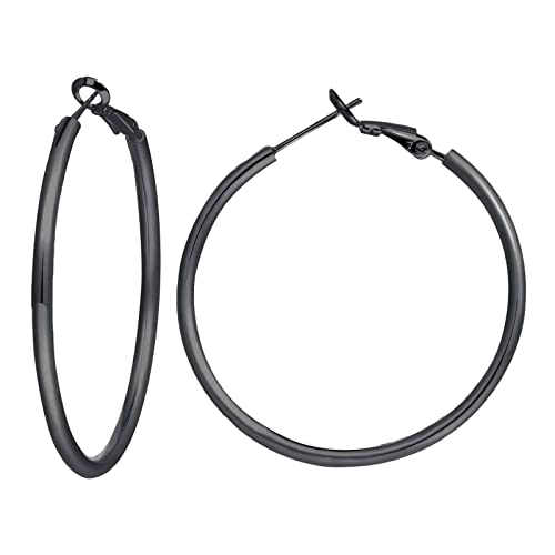 3 Pairs Sterling Silver Large Hoop Earrings Set for Women 40 50 60MM | 14K White Gold Plated, Hypoallergenic - style: D:Black 40mm 50mm 60mm