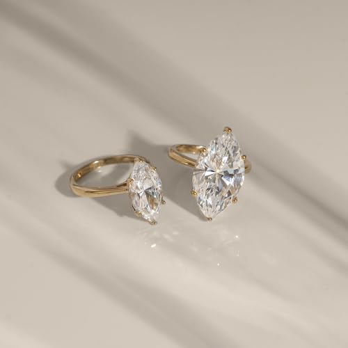 DIAMONBLISS Marilyn Monroe 10-Carat Big Solitaire Ring For Women | 14K Gold Plated 925 Sterling Silver Glamorous Cocktail Ring | 100 Facet Cubic Zirconia CZ Simulated Diamond - style: Marquise 5 Carats