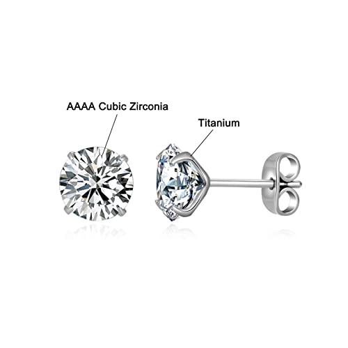 G23 Titanium CZ Stud Earrings for Sensitive Ears, Titanium Cubic Zirconia Stud Earrings for Women 3mm 4mm 5mm 6mm 7mm 8mm - size: 5mm