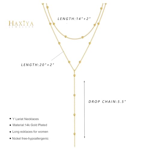 HAXIYA Gold Pearl Y-Shaped Necklace for Women Layered Lariat Long Pendant | 14K Gold Plated/Sterling Silver Dainty Drop Chain Layered Pearl/Beaded Necklaces Simple Gold Jewelry for Women - color: Beaded - Gold