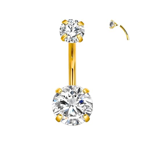 Clicker Belly Button Ring Hoop Belly Button Ring 14G Navel Ring | Surgical stainless steel hinged belly button ring for belly button piercing, navel body jewelry for women and men - color: i Gold