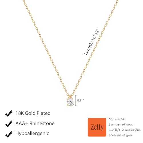 Zeffy Diamond Necklaces for Women, Dainty Gold Necklace 18k Gold Plated Layered Necklaces Simple Gold CZ Diamond Pendant Necklaces for Women Trendy Jewelry Gifts for Girls - color: Gold Teardrop Diamond Necklaces