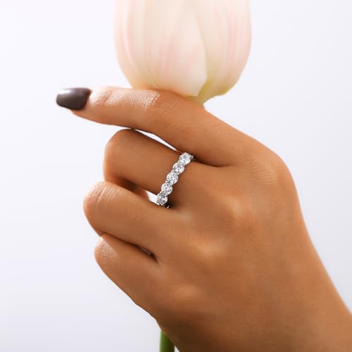 Half Eternity Ring 5A Cubic Zirconia Wedding Band for Women 925 Sterling Silver/Yellow Stacking Ring Size 5-10 - color: Silver