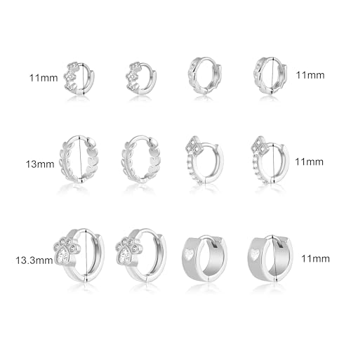 Wgoud Small Gold Hoop Earrings Set for Women, 6 Pairs 14K Gold Plated Hypoallergenic Lightweight Huggie Hoops Earrings, Trendy Cartilage Cubic Zirconia Earrings for Women Gifts. - color: D-Silver hoops