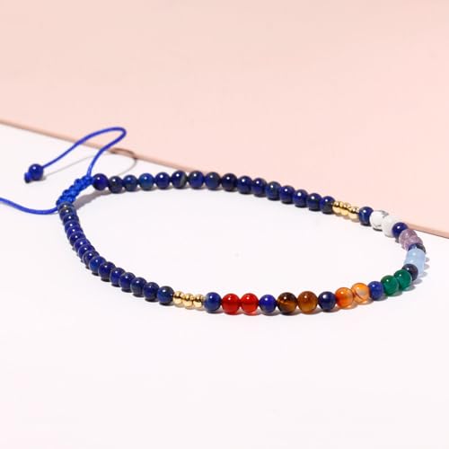 Colorful 7 Chakra Gemstones Beaded Anklet for Women Foot Jewelry | Adjustable 8.5-10 in, Ankle Bracelets for Women, Handmade, Positive Energy, Balance, Yoga, Meditation, Beach, Party, Vacation - style: Lapis Lazuli