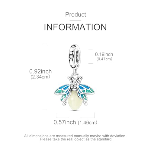 LNQOBU 925 Sterling Silver Charms Color-changing Chameleon Dangle Charm Beads Glow in the Dark Charme fits Pandora Bracelets and Necklace Jewelry Gift for Women - style: Blue Firefly Pendant