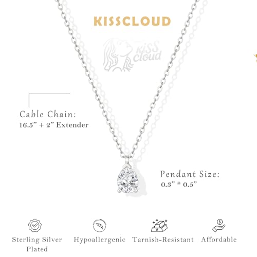 Gold Silver Necklace for Women, Dainty Cubic Zirconia Pendant | Teardrop CZ Charm, 14K Gold/Sterling Silver Plated, Adjustable Chain, Hypoallergenic & Waterproof Jewelry, Cute Trendy Gift - color: Silver-CZ teardrop/cable chain