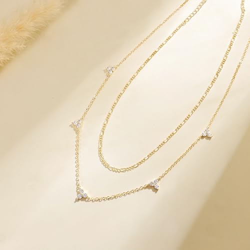 Dainty Layered Necklaces for Women,14k Gold Plated CZ Choker Necklace Stack | 14K Gold Plated Necklace set,Non Tarnish Hypoallergenic Beaded Paperclip Chain Necklace Stack Women's Minimalist Jewelry Gift - color: Gold-4