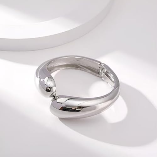 Gold/Silver Cuff Bangle Bracelets For Women Chunky Waterdrop Twisted Hinged Bangle Bracelets Minimalist Arm Cuff Bracelet Jewelry Gifts - color: 5Silver
