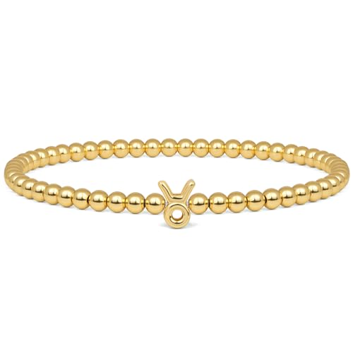Gold 12 Constellations Bracelets for Women, 18K Gold Plated Beaded Stretch Bubble Bracelets Charm Jewelry Bracelet Gifts for Birthday Mother's Day Valentines Christmas - color: Taurus