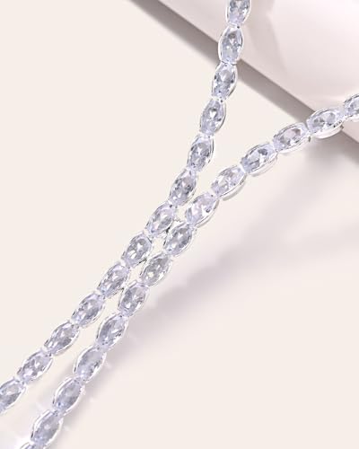 STONEFANS Long Tennis Necklaces for Women - Dainty Silver Lariat Necklace Rhinestone Y Shaped Drop Necklace Cute Choker Necklaces for Women Trendy Silver Prom Jewelry Gifts - color: Silver-Oval Y