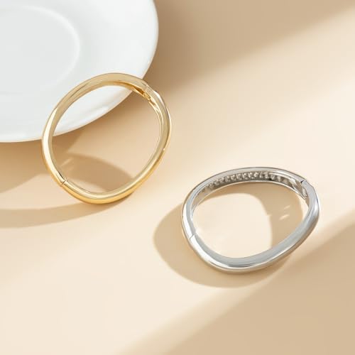 Big Chunky Gold Bracelets Set for Women 3Pcs Cuff Wide Bracelet Trendy High Shine Bracelets Minimalist Open Wide Cuff Bracelets Gold Bangle Bracelet Jewelry for Women - style: C-Silver