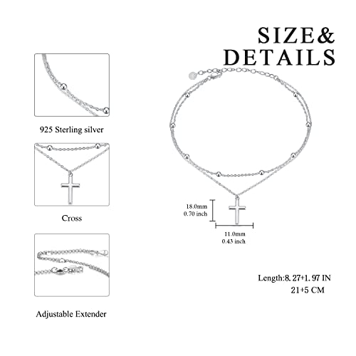 925 Sterling Silver Cat Butterfly Anklets Double Layered Chain for Birthday Women Ankle Bracelet Summer Beach Dainty Jewelry - style: B-Cross Anklet