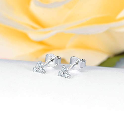 EPIRORA Sterling Silver Stud Earrings for Women- 3 Pairs Hypoallergenic White Gold Plated Small Cubic Zirconia Flower Cartilage Earring Set (3mm/4mm/5mm)