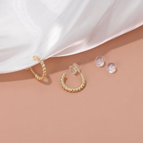 PLOMFOV Clip On Hoop Earrings for Women 14K Gold Plated Non Pierced Earrings Clip On Hoops Small No Piercing Fake Hoop Earrings 14mm - color: Gold