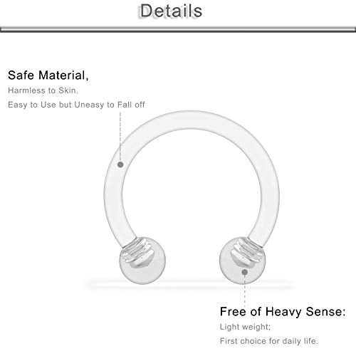 18G 16G 14G Plastic Septum Rings Flexible Lip Rings Hoops Septum Nose Rings Smiley Piercings Acrylic Horseshoes Cartilage Helix Rook Daith Earrings Piercing Retainer for Work 8mm 10mm 12mm - color: 14G-8mm(5/16") Hoop