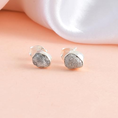5 MM Natural Gemstone 925 Sterling Silver Hypoallergenic Studs Earrings Jewelry for Women Dainty Trendy Antiqued Silver Birthstone Earrings Jewelry Gifts for Women and Her - color: Gray Diamond