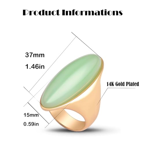HAIXIAN Exaggerated Gemstone Ring,Big 14K Gold Plated Eye Shape Stone Chunky Statement Ring,Cocktail Party Ring Jewelry Gift for Women - color: A01_Dongling Jade