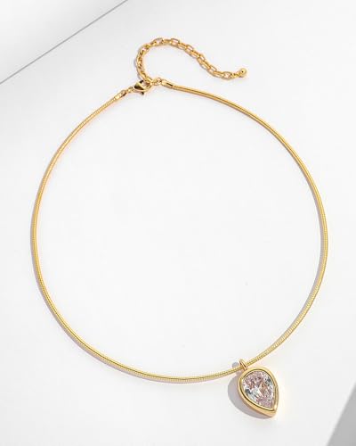 Gold CZ Choker Necklace Trendy Statement | Gold choker necklace, CZ pendant, Adjustable chain, Dainty statement, Summer gift, Gift for women, Lightweight - style: 23381
