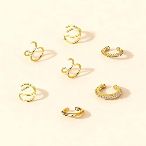 YANCHUN Ear Cuffs Non Piercing 14K Gold Plated Ear Cuff Earrings for Women Trendy Stuff Clip on Cartilage Earring Stacks Non Pierced Adjustable Fake Earrings Set Jewelry Christmas Gift 2026 Stocking Stuffers
