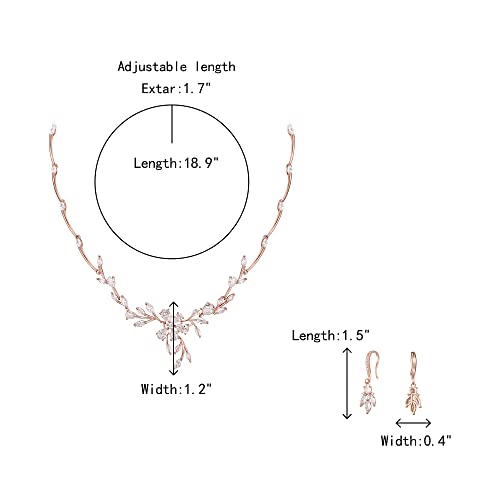 Crysdue Women's Wedding Bridal Jewelry Set for Brides Bridesmaids Cubic Zirconia Flower Leaf Vine Necklace Dangle Earrings for Prom Party - style: 16-rose gold