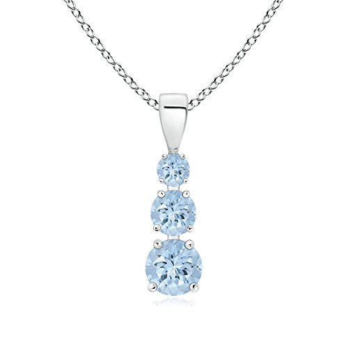 Angara Natural Aquamarine Pendant for Women | Graduated Round Aquamarine Three Stone Pendant in 14K Solid Gold/Silver/Platinum With 18" Chain | March Birthday, Anniversary, Gemstone Jewelry Gift