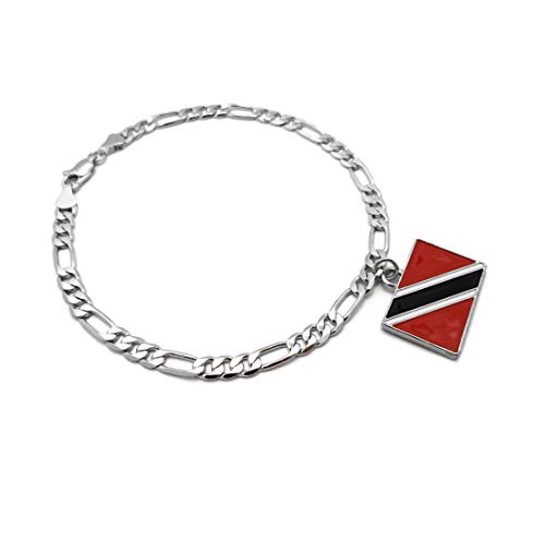Women's Flag Pendant 5mm 10" Figaro Chain Ankle Bracelet Anklet - style: Trinidad and Tabago/Silver-Tone