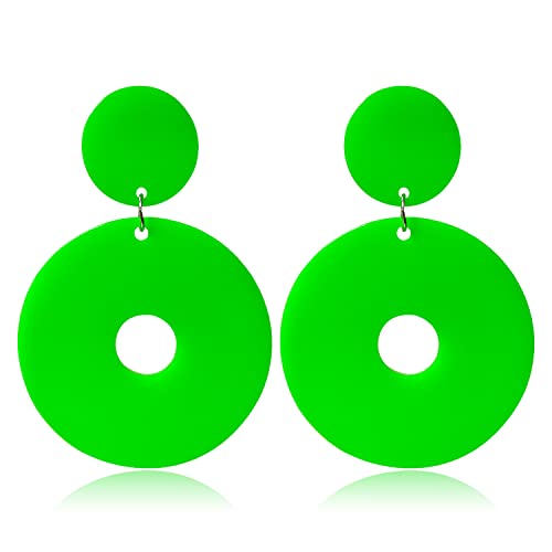 Retro Simple Acrylic Neon Earrings Hollow Round Dangle Drop Earrings for Women Girls Resin Geometric Statement Earrings 70s 80s Earrings Party Jewelry - color: green