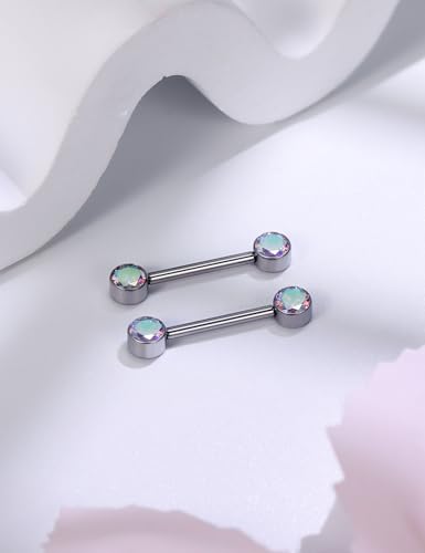 14G ASTM F136 Titanium Nipple Piercing Jewelry Round CZ Nipple Barbell Jewelry Internally Threaded G23 Solid Titanium Nipple Piercing Barbell Ring Jewelry for Women Men 14 Gauge - style: AB CZ
