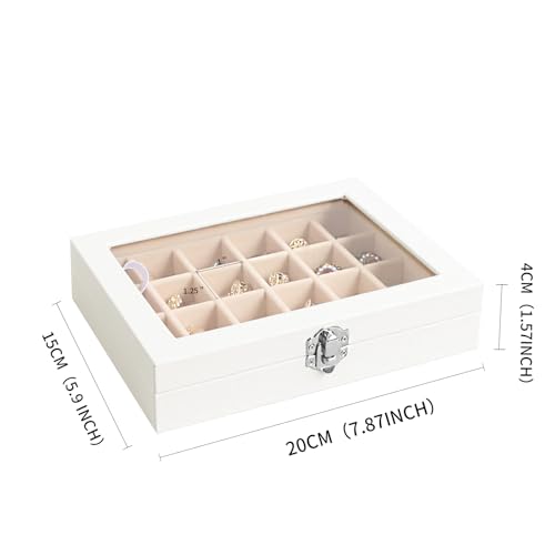 Wudygirl 24 Grid Earring Organizer Small Jewelry Box with Lid WhiteCream | Ring Box with Adjustable Dividers, Velvet Lining, Ideal for Rings, Earrings, Jewelry Display, Gift Giving - style: White Cream 24 Grid