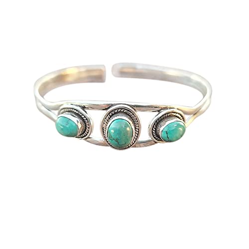 Bohemian Natural Stone Turquoise Engraved Cuff Bracelet Adjustable Wrap Bangle Western National Style for Women Gemstone Boho Jewelry - color: I