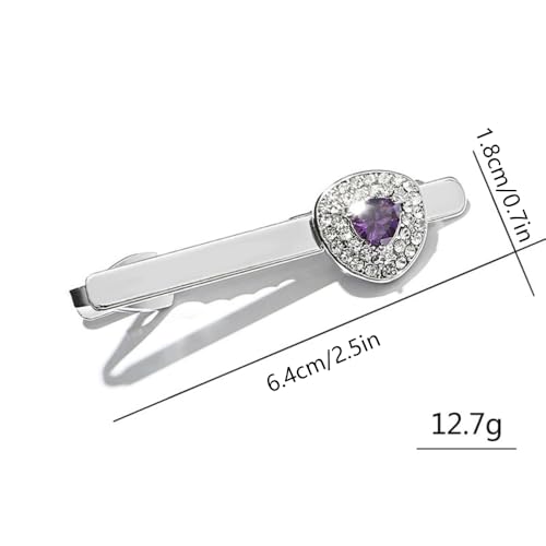 Rhinestone Triangle Tie Clip Bar for Men Silver Plated Fashion Crystal Geometric Birthstone Business Necktie Suit Shirt Tuxedo Formal Wear Brooch Dress Accessories Dainty Party Jewelry - color: Purple CZ
