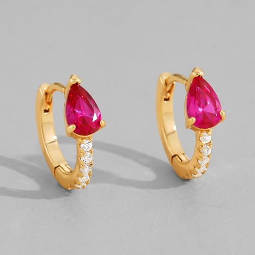 Dremmy Studios Dainty CZ Huggie Hoop Earrings 14K Gold Plated Chunky Simple Cute Thick Round Frill Bead Ball Starburst Cuff Earrings Cubic Zirconia Hoop Earrings Minimalist Personalized Gift for Her - color: A-CZ Rose