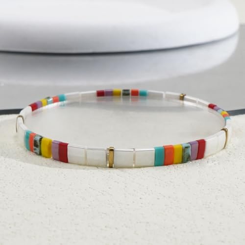 Candy Colorful Tila Flat Beads Bracelets for Women Trendy Unique Friendship Handmade Stackable Christmas Jewelry Gifts - color: colorful