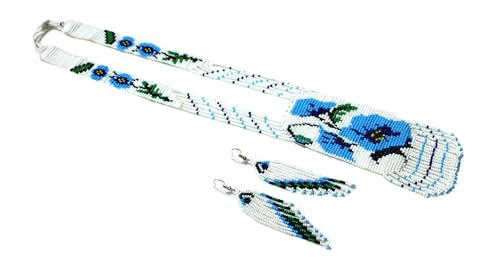 Long Beaded Necklace – Boho Native Handmade Seed Bead Tassel Necklace, Bohemian Large Statement Beaded Necklace for Women - color: White