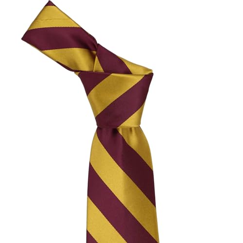tiemart Men's Striped Tie Standard Length - color: Maroon and Gold