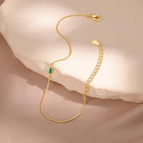 Sterling Silver Personalized 1-6 Birthstone Bracelet for Women Mothers Day Bracelet for Mom Daughter Custom Dainty Jewelry for Christmas Birthday Gift Ideas - style: Gold-1 stone