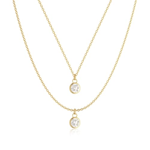 NECOCY Layered Gold Necklaces for Women Dainty Chokers Necklace Silmple Stackable Cubic Zirconia Necklace Non Tarnish Vacation Jewelry Trendy Gifts for Women - style: layered bead cz